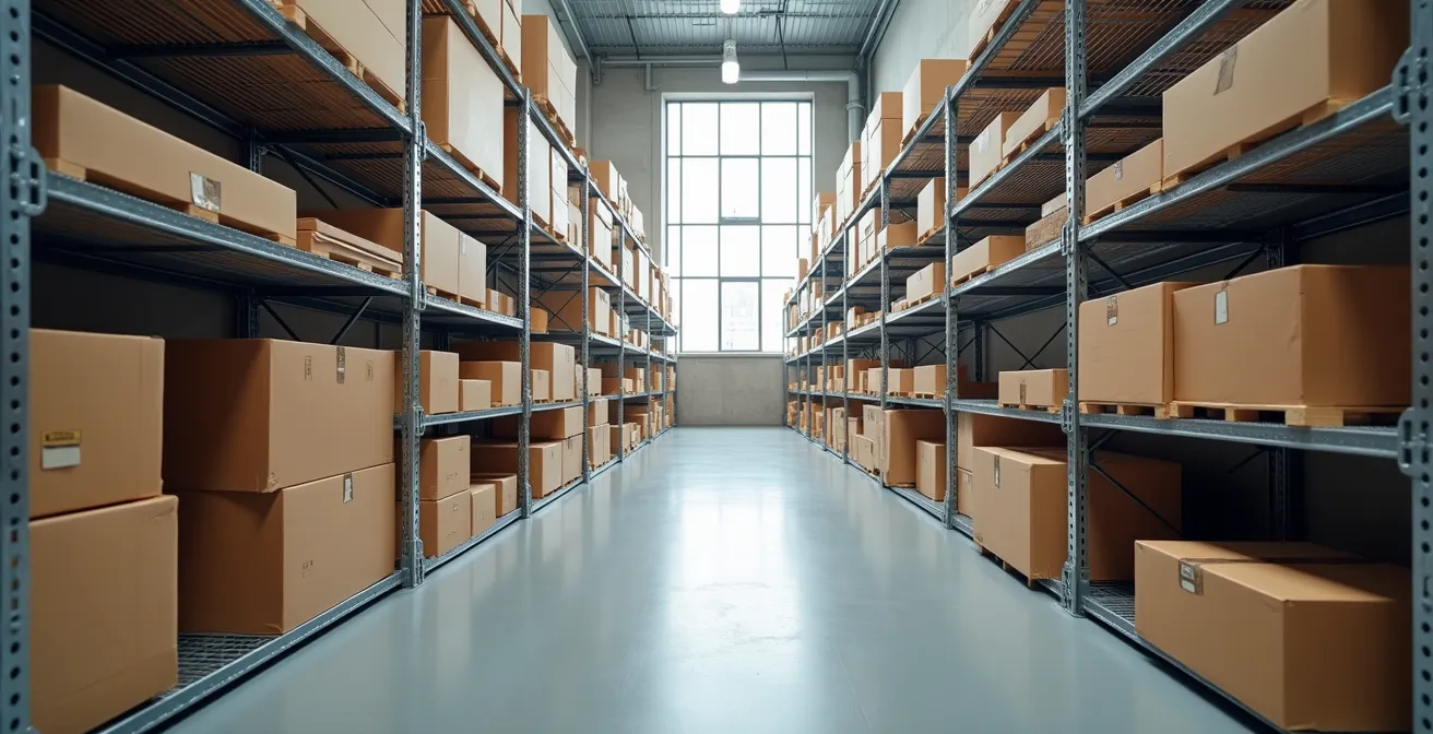 Vue d'ensemble d'un espace de stockage moderne avec rangement vertical optimisé